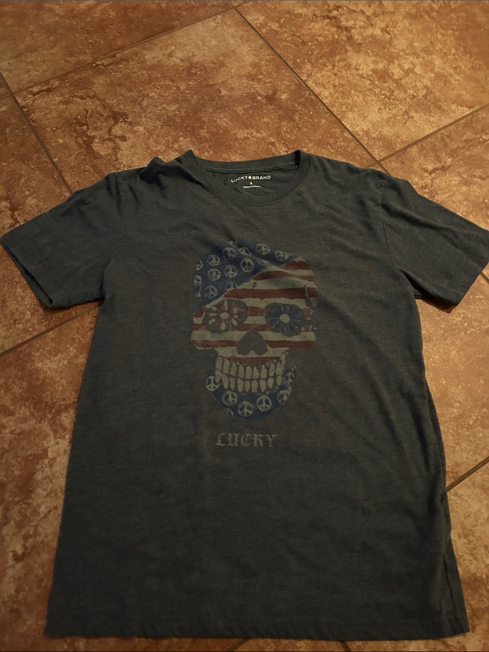 Lucky Brand Navy Short Sleeve Skull Graphic Tee